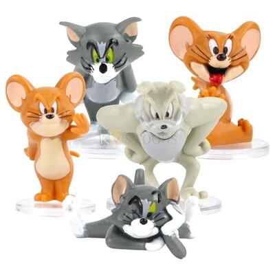5 PCS Tom Cat & Jerry Mouse Cartoon Cake Theme Toppers, Miniature Figurine, Cake Decoration, Mini Cake Toppers Action Figures Set, Birthday Party Supplies, Gift Children's Play Toys Set