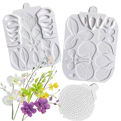 3 PC Orchids Flower Leaf Veiner Chocolate Silicone Fondant Moulds Model Sugar Craft, Gum paste, Resin Clay, Cake Decorating Toppers, Kitchen Tools, Insert Baking Accessories DIY Food Decor
