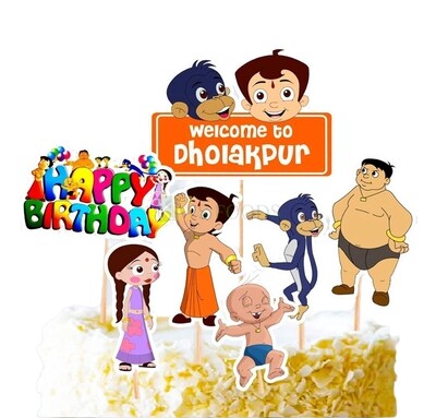 7 PC Chota Bheem Cartoon Theme Birthday Cake Topper Insert, Cake Topper, Cupcake Toppers for Boy's, Friends, Brother, Wife, Bday Decorations Items/Cake Accessories, Tags, Cards, Cake Toothpick Topper