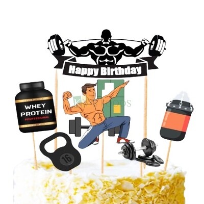 6 PC GYM Lover boy, Body Builder, 6Pac Cake Topper Insert, Cake Topper, Cupcake Toppers for Boys, Husband, Friends, Brother, Bday Decorations Items/Cake Accessories, Tags, Cards, Cake Toothpick Topper