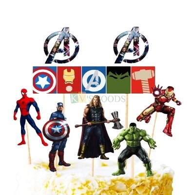 6 PC Super Hero Avengers Theme Cake Topper Insert, Cake Topper, Cupcake Toppers for Boys, Husband, Friends, Brother, Bday Decorations Items/Cake Accessories, Tags, Cards, Cake Toothpick Topper