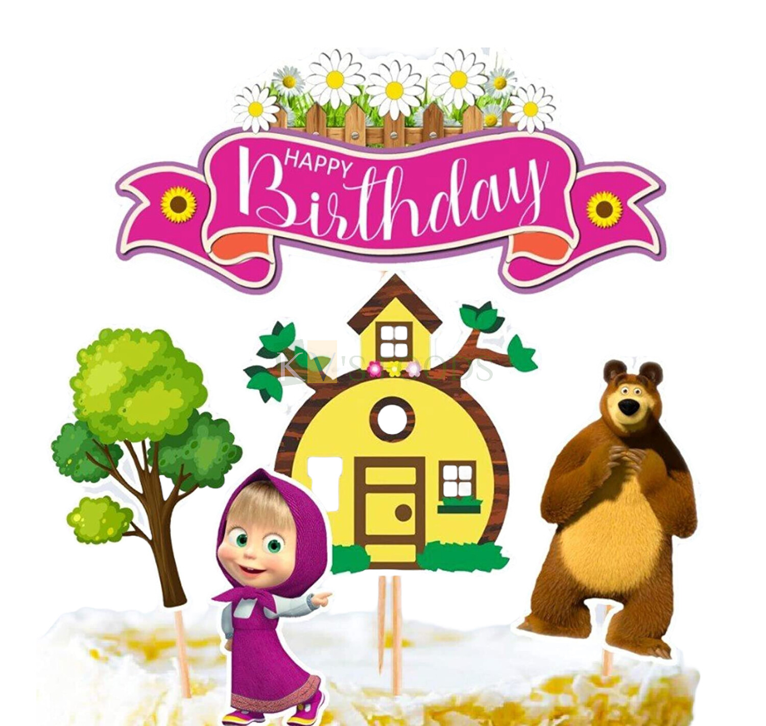 5 PC Masha and the Bear Theme Cake Topper Insert, Cake Topper, Cupcake Toppers Bday Decorations Items/Cake Accessories, Tags, Cards, Cake Toothpick Topper