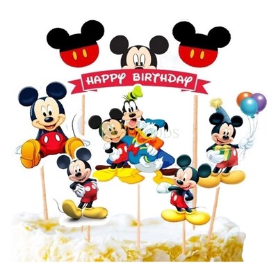 6 PC Mickey Mouse Theme Cake Topper Insert, Cake Topper, Cupcake Toppers Bday Decorations Items/Cake Accessories, Tags, Cards, Cake Toothpick Topper