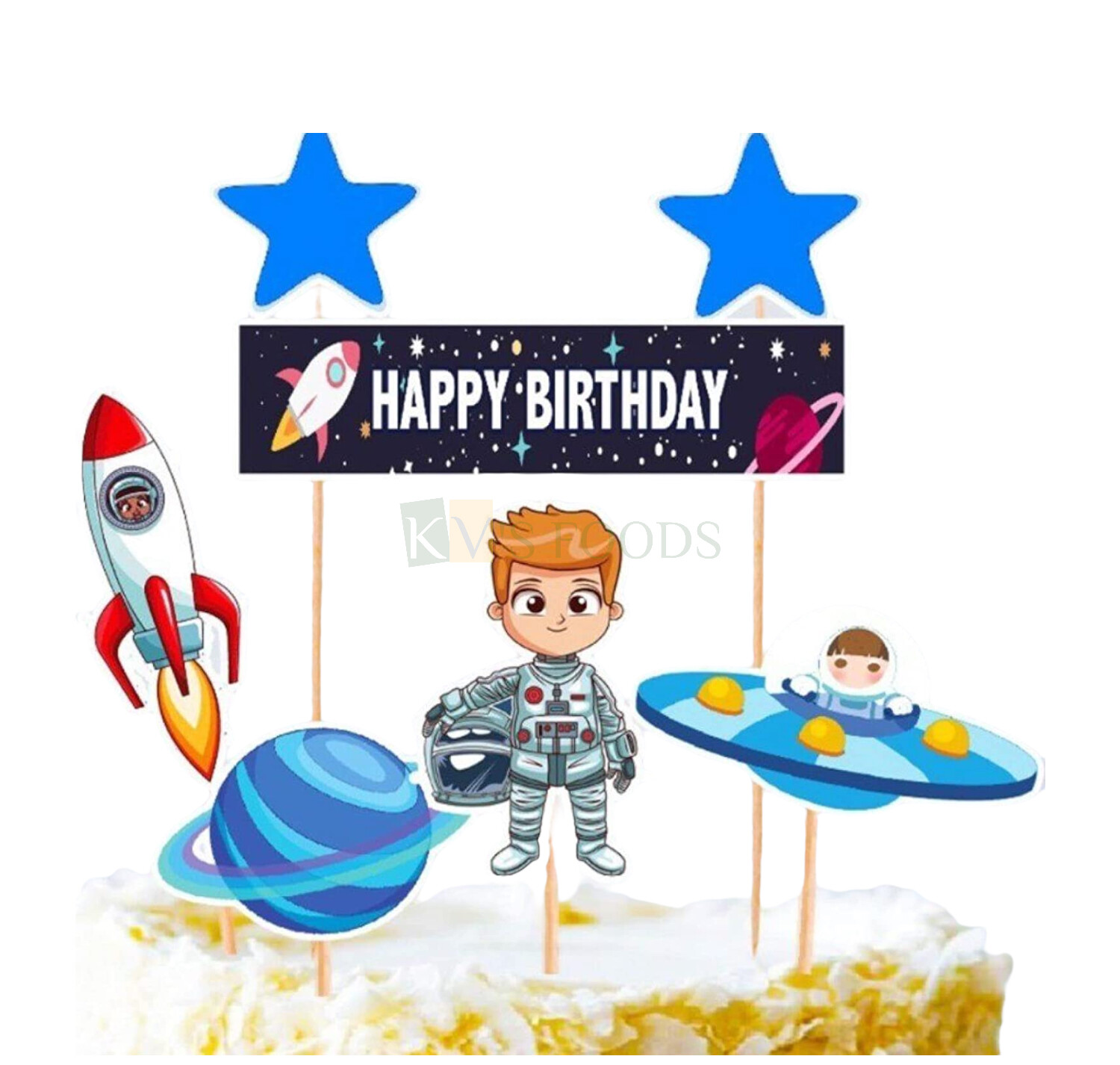 5 PC Astronaut Boy, Spaceship, Stars, Space & Planets Theme, Home Cake Topper Insert, Cake Topper, Cupcake Toppers Bday, Decorations Items/Cake Accessories, Tags, Cards, Cake Toothpick Topper