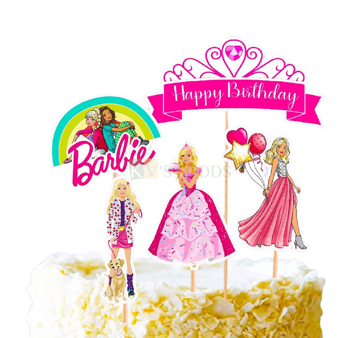 6 PC Barbie Doll Theme, Cake Topper Insert, Cake Topper, Cupcake Toppers Bday, Girl's, Friends Bday Decorations Items/Cake Accessories, Tags, Cards, Cake Toothpick Topper