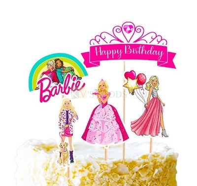 6 PC Barbie Doll Theme, Cake Topper Insert, Cake Topper, Cupcake Toppers Bday, Girl's, Friends Bday Decorations Items/Cake Accessories, Tags, Cards, Cake Toothpick Topper