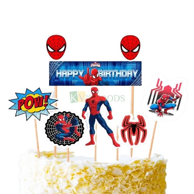 6 PC Spider Man Super Hero Theme, Cake Topper Insert, Cake Topper, Cupcake Toppers Bday, Girl's, Friends Bday Decorations Items/Cake Accessories, Tags, Cards, Cake Toothpick Topper