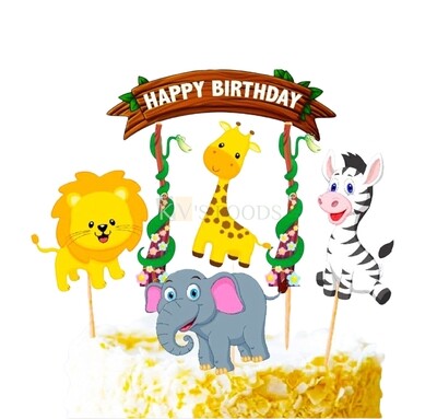 5 PC Jungle, Animals Theme, Cake Topper Insert, Cake Topper, Cupcake Toppers Bday, Girls, Boys, Friends Bday Decorations Items/Cake Accessories, Tags, Cards, Cake Toothpick Topper