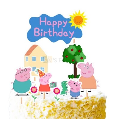 7 PC Peppa Pig Cartoon Theme, Cake Topper Insert, Cake Topper, Cupcake Toppers Bday, Girls, Boys, Friends Bday Decorations Items/Cake Accessories, Tags, Cards, Birthday Cake Toothpick Topper
