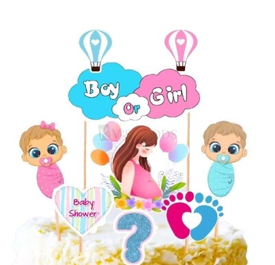 7 PC Baby Shower, He or She, Boy or Girl ? Theme, Cake Topper Insert, Cake Topper, Cupcake Toppers Bday, Girls, Boys, Friends Bday Decorations Items/Cake Accessories Tags, Cards, Cake Toothpick Topper