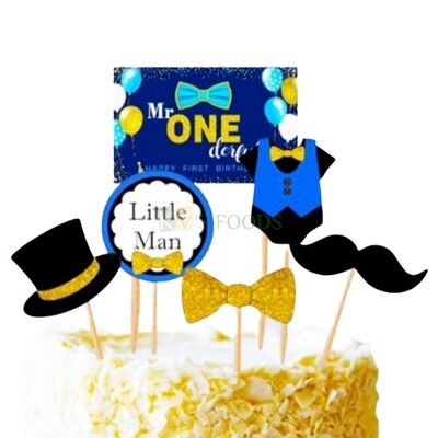 6 PC Mr One -Derful Little Man Theme, Cake Topper Insert, Cake Topper, Cupcake Toppers Bday, Girls, Boys, Friends Bday Decorations Items/Cake Accessories, Tags, Cards, Cake Toothpick Topper