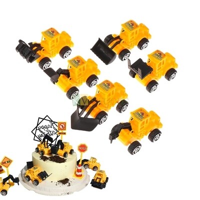 6 PC Alloy Diecast Construction JCB Digger Dumper Bulldozer Crane Excavator Trucks Tractor Toys Mini Toy Engineering Vehicles - Kids Birthday Party Cake Topper, Construction Theme Cake Decoration Toy