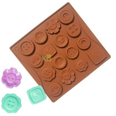 16 Cavity Fastener Different Flower Button Shape  Silicon Chocolate Mould, Sugar Craft, Cake Decoration, Pudding, Dessert, Jelly, Gummy, Garnishing, Candy,Pralines, Fondant, Baking DIY Food Decor