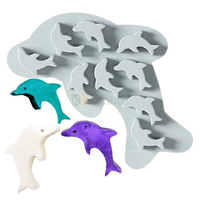 9 Cavity Dolphin Fish Shape Silicon Chocolate Mould, Sugar Craft, Cup Cake Decoration, Pudding, Dessert, Jelly, Gummy, Garnishing, Candy,Pralines, Fondant, Baking DIY Food Decor