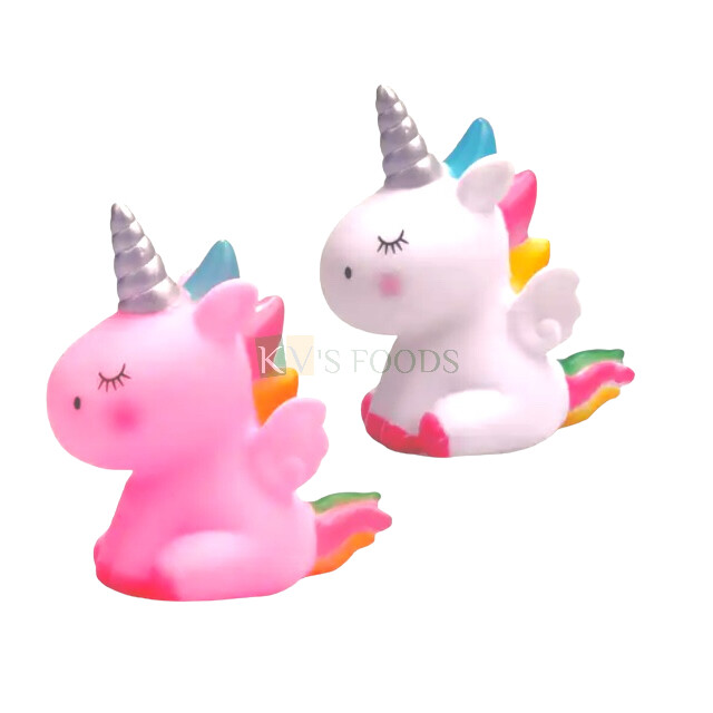 1 PC Cute Miniature Pastel Colour with Rainbow Tail & Silver Horn Unicorn Horse Cake Topper Toy - Cake Decoration Topper, Unicorn Birthday Theme Cake, Action Figure Topper Pink White