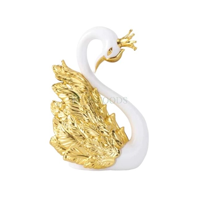 1 PC Crown Romantic Swan Bird Figurine with Golden Feather Cake Topper - Cake Decoration, Birthday Theme Cake, Wedding Cake, Action Figure Topper White Sculpture Landscape, Dashboard,Table Decor