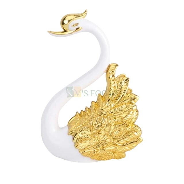 1 PC Romantic Swan Bird Figurine with Golden Feather Cake Topper - Cake Decoration, Birthday Theme Cake, Wedding Cake, Action Figure Topper White Sculpture Landscape, Dashboard,Table Decor