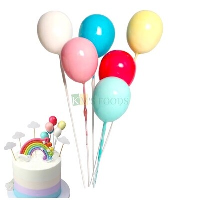 6 Rainbow Multi-Colour Mini Balloons Cake toppers, Cake Inserts for Anniversary, BirthDay, Baby Shower, Unicorn Theme Cake Decor