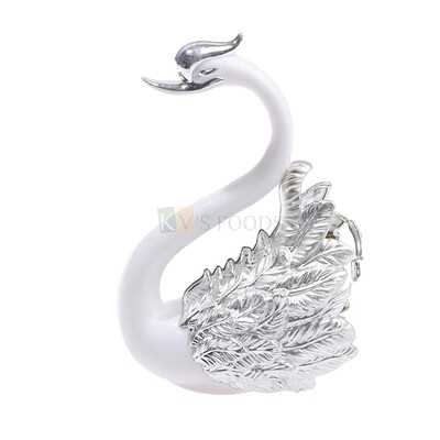 1 PC Romantic Swan Bird Figurine with Silver Feather Cake Topper - Cake Decoration, Birthday Theme Cake, Wedding Cake, Action Figure Topper White Sculpture Landscape, Dashboard,Table Decor