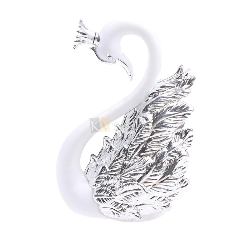 1 PC Crown Romantic Swan Bird Figurine with Silver Feather Cake Topper - Cake Decoration, Birthday Theme Cake, Wedding Cake, Action Figure Topper White Sculpture Landscape, Dashboard,Table Decor