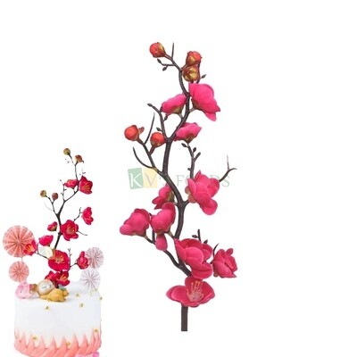1PC Plum Cherry Blossom Flowers Branches Cake Topper, Insert Cake Decor for Wedding Party theme cake - Red