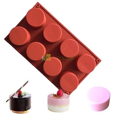 8 Cavity Circle Cylindrical Round Mini Bread, Loaf, Brownie, Mousse, Dessert Bakeware, Cornbread, Muffin Silicon Non-stick Mould Multi Purpose, Handmade Soap, Ice Cream, Candle Jelly Pudding Cake DIY