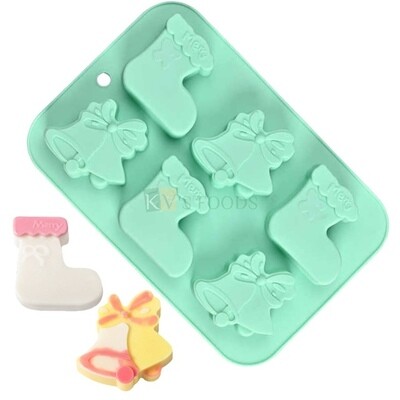 6 Cavity Christmas Shoe Bell Silicon Mould Chocolate, Mousse, Dessert, Bakeware, Mini Bread Loaf, Brownie, Cornbread, Muffin, Handmade Soap, Ice Cream, Candle Jelly Pudding Cake DIY Tools