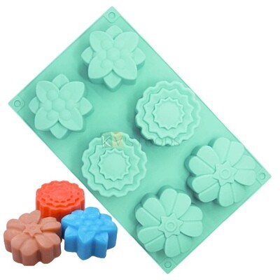 6 Cavity Mix Flowers Shape Silicon Mould Chocolate, Mousse, Dessert, Bakeware, Mini Bread Loaf, Brownie, Cornbread, Muffin, Handmade Soap, Ice Cream, Candle Jelly Pudding Cake DIY Tools