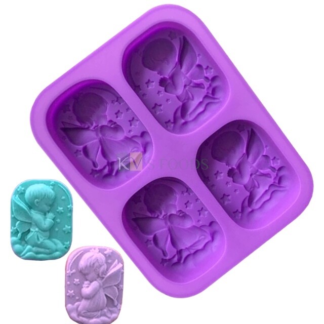 Purple Rectangular 4-Cavity Baby Angel Silicone Soap Mold