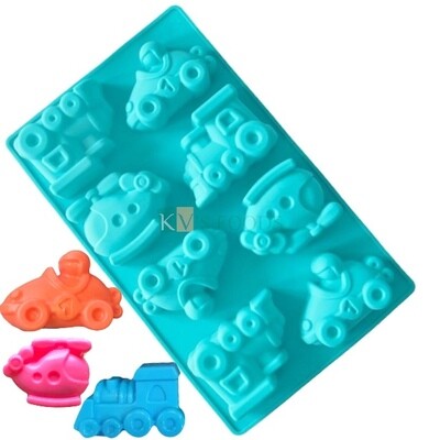 8 Cavity Car Train Helicopter Silicon Mould Chocolate, Mousse, Dessert, Bakeware, Mini Bread Loaf, Brownie, Cornbread, Muffin, Handmade Soap, Ice Cream, Candle Jelly Pudding Cake DIY Tools