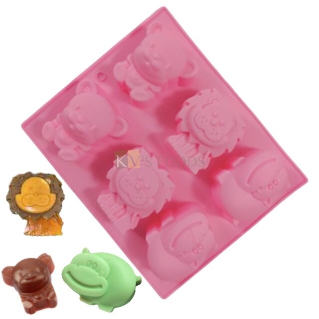 6 Cavity Animal Theme Lion Bear Hippopotamus Silicon Mould Chocolate, Mousse, Dessert, Bakeware, Mini Bread Loaf, Brownie, Cornbread, Muffin, Handmade Soap, Ice Cream, Jelly Pudding Cake DIY Tools
