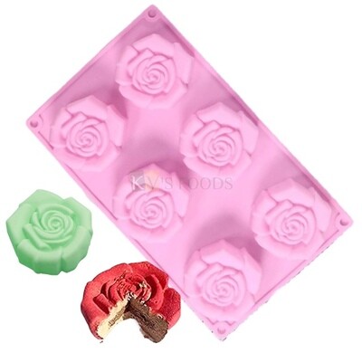 6 Cavity Rose Flowers Shape Silicon Mould Chocolate, Mousse, Dessert, Bakeware, Mini Bread Loaf, Brownie, Cornbread, Muffin, Handmade Soap, Ice Cream, Candle Jelly Pudding Cake DIY Tools