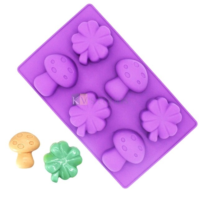 6 Cavity Mushroom & Flower Shape Silicon Mould Chocolate, Mousse, Dessert, Bakeware, Mini Bread Loaf, Brownie, Cornbread, Muffin, Kids Handmade Soap, Ice Cream, Candle Jelly Pudding Cake DIY Tools