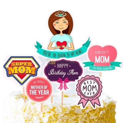 6 PC MOM Super Mom, Mother&#39;s Day Theme, Best Mom Ever Cake Topper Insert, Cupcake Toppers Bday, Mom, Birthday Decorations Items/Cake Accessories, Tags, Cards, Cake Toothpick Topper