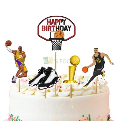 5 PC Basketball Scene Trophy Kit Theme, Cake Topper Insert, Cake Topper, Cupcake Toppers Bday, Girls, Boys, Friends Bday Decorations Items/Cake Accessories, Tags, Cards, Cake Toothpick Topper