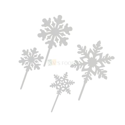4Pcs Snowflake Cake Topper For Christmas Xmas Winter Frozen Theme Cake Topper, Cake Insert, Cake Decoration, Acrylic Snowflake white Topper, Cake Tags, Party Supplies, Cupcake Snowflake Topper