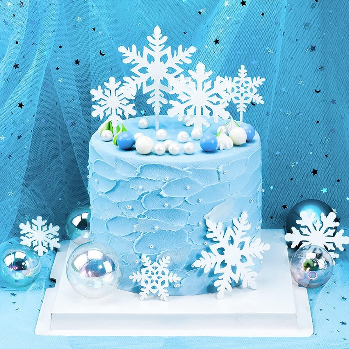 50pcs Edible Snowflakes Cake Decorations - Winter Theme Cupcake Toppers