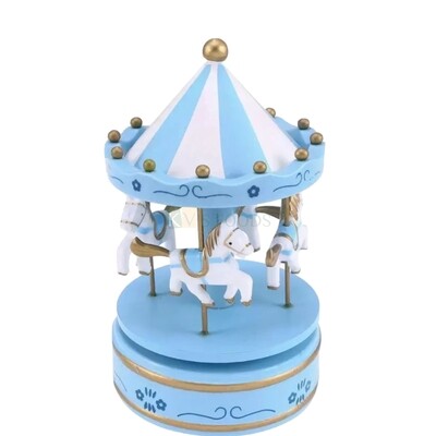 Blue Merry-Go-Round Park Carousel Wind Up Music Box With Jumping Horse Fairground for Kids Reusable Cake Topper For Birthday, Boys, Girls, Friends Bday, Cake Decorations Items, Cake Accessories Topper