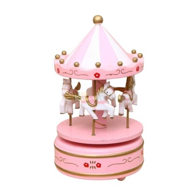 Pink Merry-Go-Round Park Carousel Wind Up Music Box With Jumping Horse Fairground for Kids Reusable Cake Topper For Birthday, Boys, Girls, Friends Bday, Cake Decorations Items, Cake Accessories Topper
