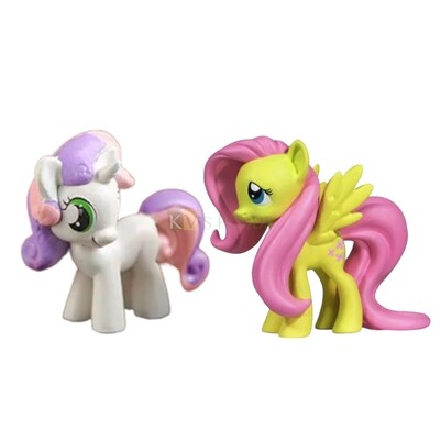 2pcs My Little Pony G4 Busy Book Sweetie Belle & Fluttershy Miniature Figurine Horses, Cake Decoration, Mini Cake Toppers Action Figures, Party Supplies, Children's Play Toys, Desktop Ornament