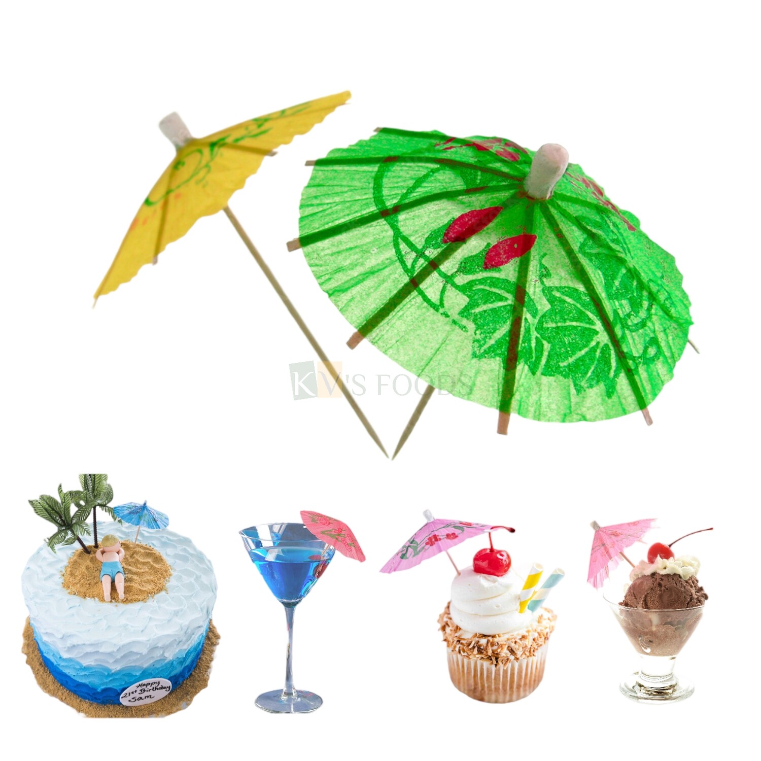 10 Pcs Beach Trip Picnic Theme Cake Topper Cocktail, Mocktail Paper Tropical Umbrella Parasols Drink Fancy ToothPick Sticks Multi-color Cake Topper Insert, Cupcake Toppers,Cake Accessories/ Decoration