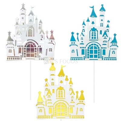 Gold, Silver, Blue Castle Cake Topper for Frozen Elsa Theme Cake Topper Insert, Cake Topper, Cupcake Toppers, Girls, Boys Bday Decorations Items/Cake Accessories, Tags, Cards, Cake Toothpick Topper