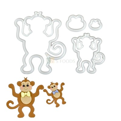4PC Monkey Mommy &amp; Baby Animal Shape Cookie, Fondant Cutter Mold, Cake Decorating Tools, DIY Food Decor Tool