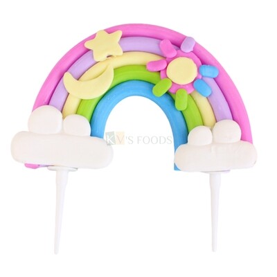 1pc Rainbow with Sun Moon Star Cloud Cake Topper for Unicorn Baby shower Themes, Fondant alike, Cake Topper Insert, Girls, Boys, Friends Bday, Cake Decoration Item, Cake Accessories, DIY Cake Decor