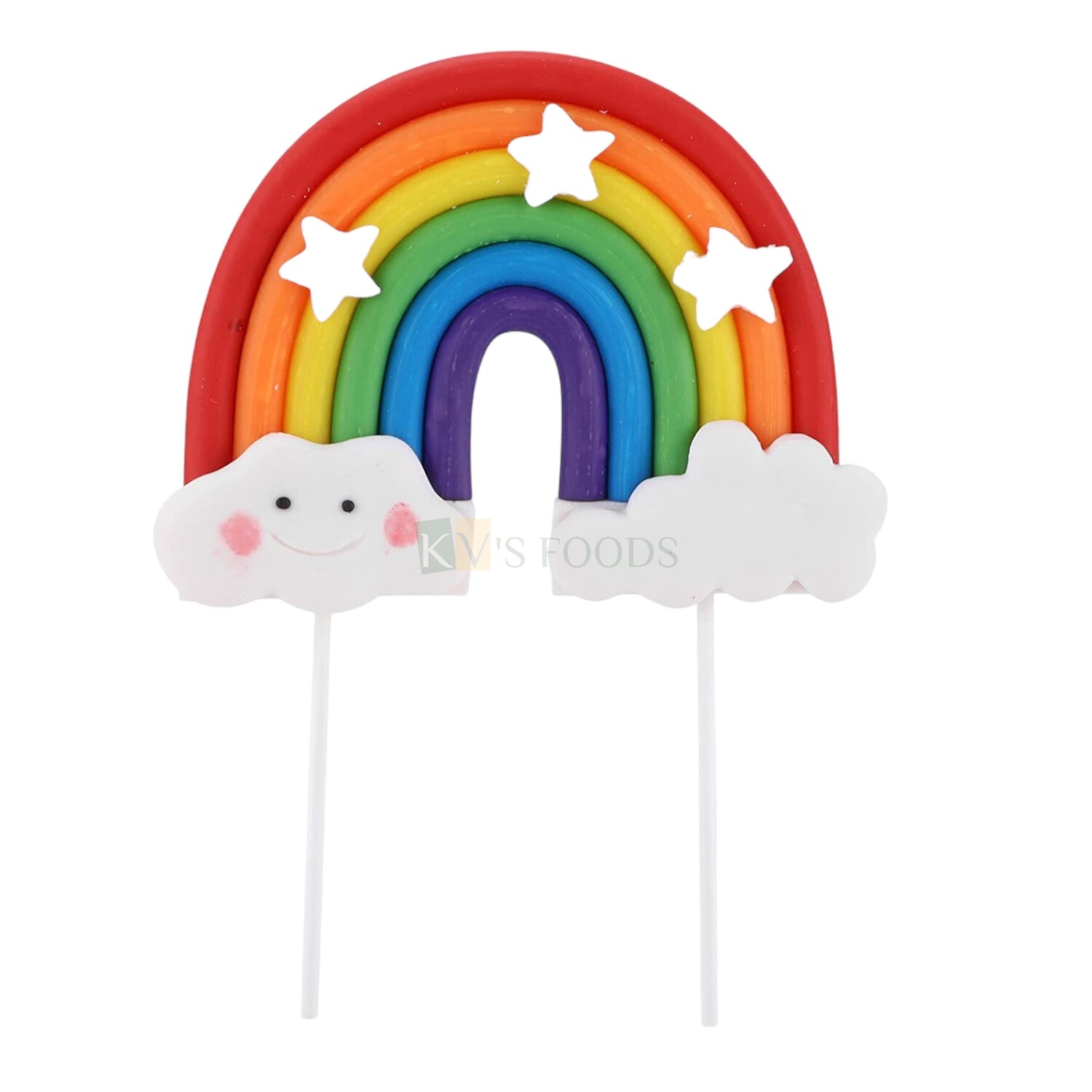 1pc Rainbow with Stars & Smiling Cloud Cake Topper for Unicorn Baby shower Themes, Fondant alike, Cake Topper Insert, Girls, Boys, Friends Bday, Cake Decoration Item, Cake Accessories, DIY Cake Decor