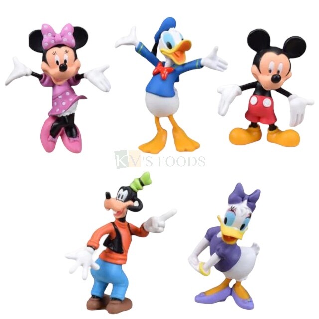 5PC Mickey, Minnie Mouse, Donald, Daisy Duck Goofy Disney Cartoon Friends PVC Action Figure Model Toy Cake Topper Decoration, Miniature Figurine, Gift Children's Play Toys Set