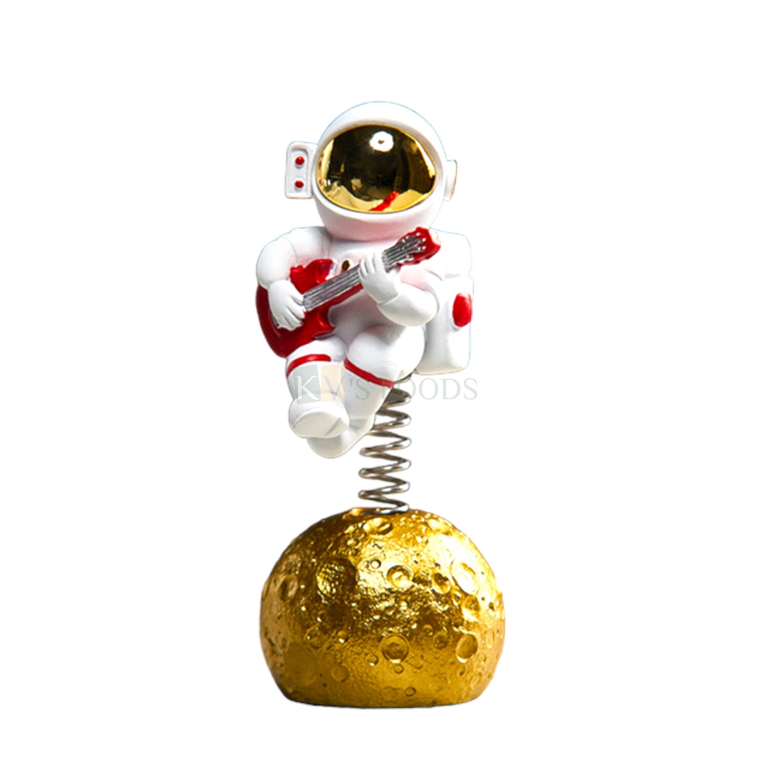 1PC Astronaut Spaceman Playing Guitar on Golden Globe Figurine Cake Topper, Galaxy Space Theme Cake Decoration, Miniature Figurine, Figure for Shelf Bookstore Office Car Dashboard Desk Collections