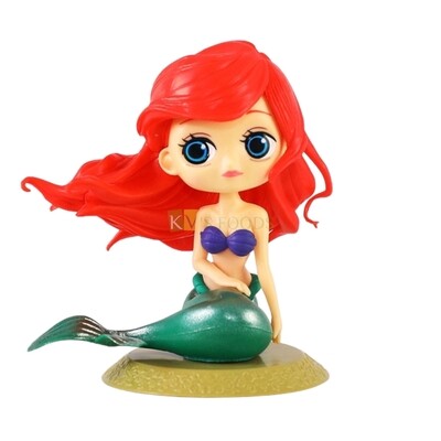 12CM (~5Inches) Disney  Ariel (The Little Mermaid) Princess Kawaii Q Style Doll  Toy Cake Topper, Girls Big Eyes Doll with Golden Base, Action Miniature Figurine, DIY Cake Decoration Accessories