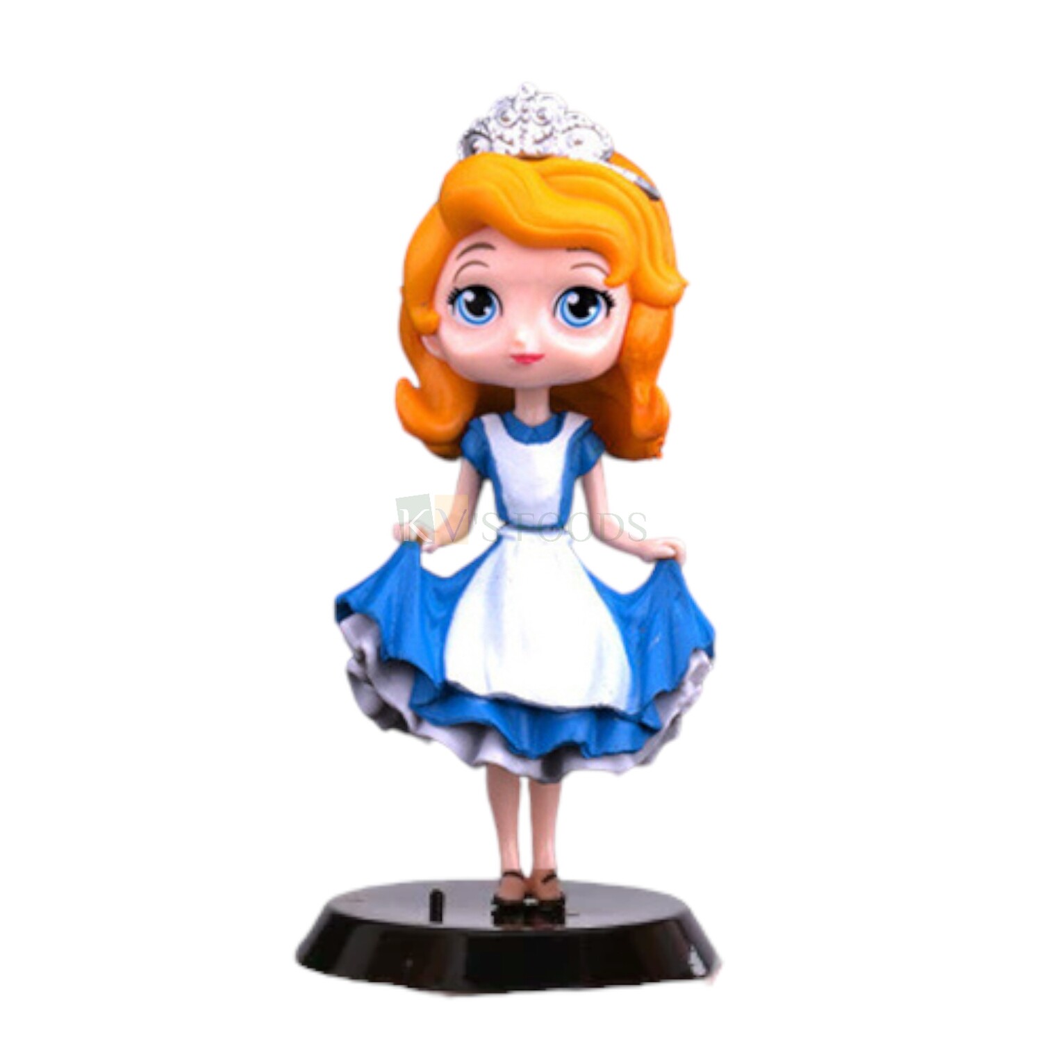 11CM (~4Inches) Disney Alice in Wonderland Kawaii Q Style Doll Cake Topper Toy Cake Topper, Girls Big Eyes Doll with Black Base, Action Miniature Figurine, DIY Cake Decoration Accessories