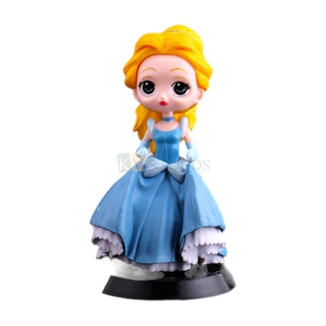 12CM (~5Inches) Disney Cinderella Princess Kawaii Q Style Doll Cake Topper, Girls Big Eyes Doll with Black Base, Kids Action Miniature Figurine, DIY Birthday Cake Decoration Accessories